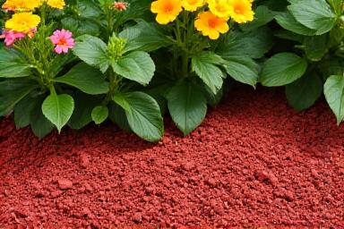 Red mulch applied to garden bed